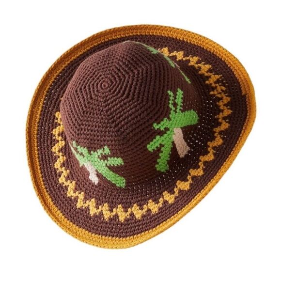 free people OS Palm Springs Palm TreeβBrown Gold Crochet Knit Brim Hat - Picture 2 of 9